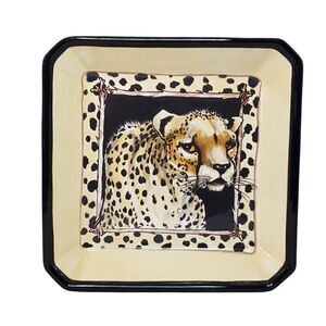 Vintage M Stark Buckley African Safari Cheeta Square Serving Plate Platter